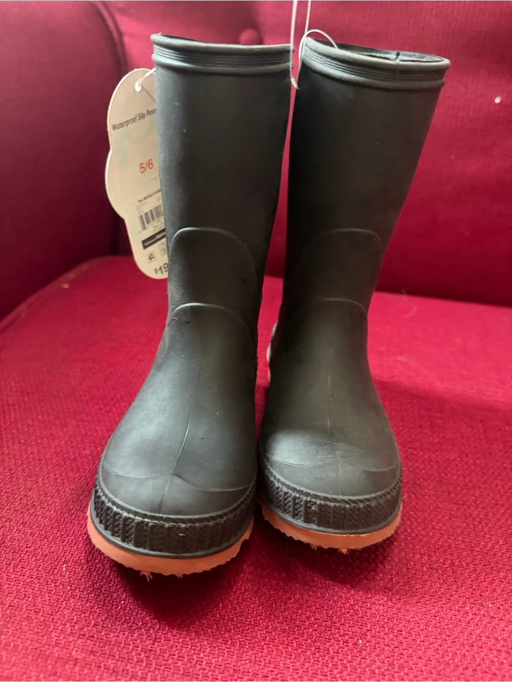 wonder nation Black Rain Boots with Brown Tread - Kids